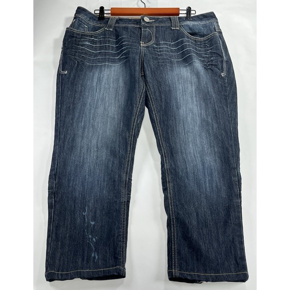 Rocawear Denim - Vintage Rocawear Women's Jean Dark Wash Embellished Zipper Back Legs Capri Sz 16